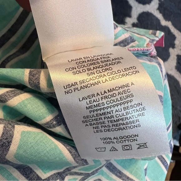 Simply Southern Baklava Cotton V Neck 3/4 Sleeves Small Pink Turquoise Tunic - Picture 6 of 8